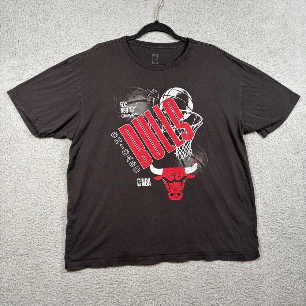 NBA Chicago Bulls‎ 6X Champions Graphic T-Shirt Mens Large Black Cotton Tee